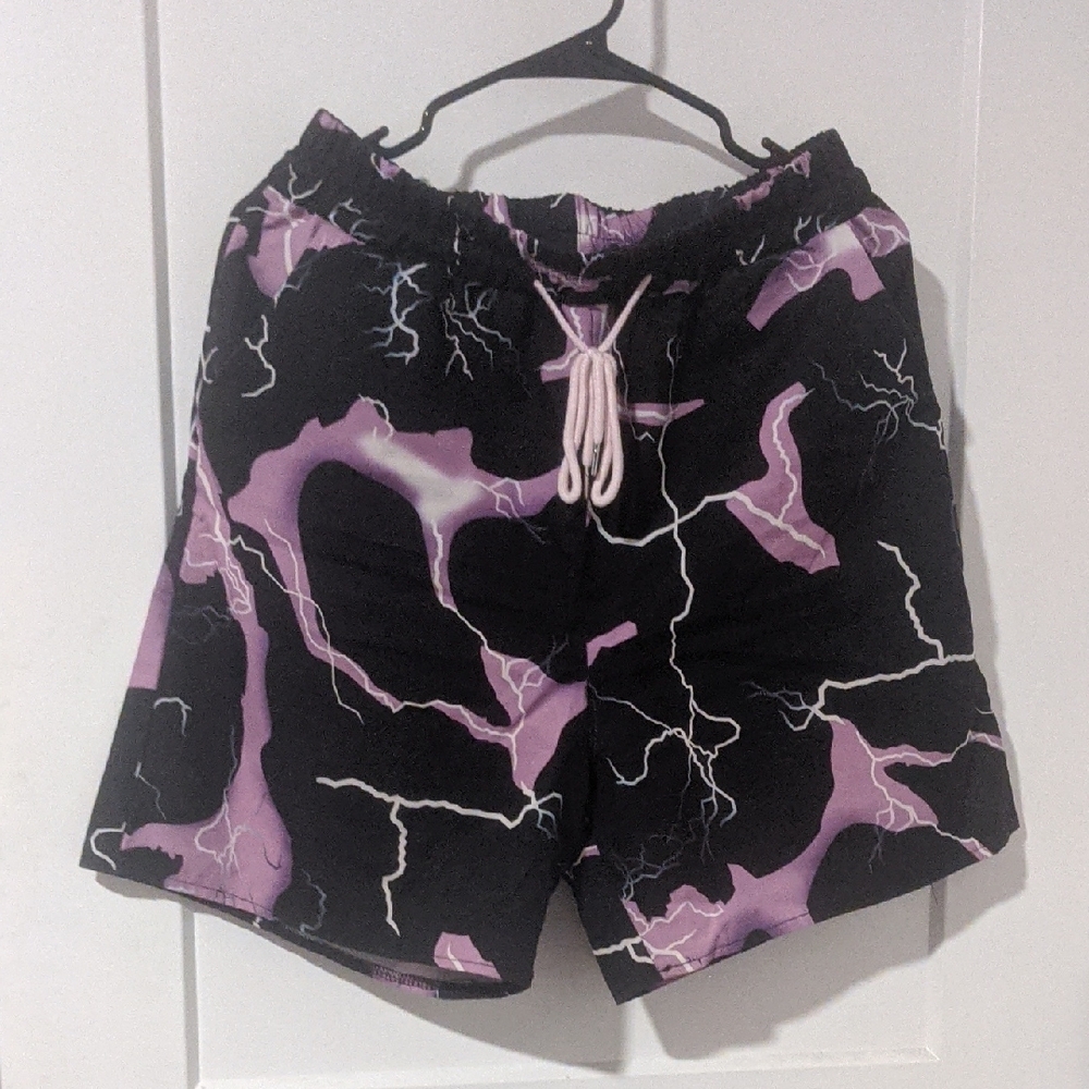 Black and Purple Lightning Print Shorts